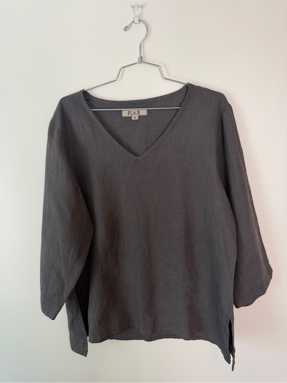 Flax V Pullover Linen Shirt Grey Medium